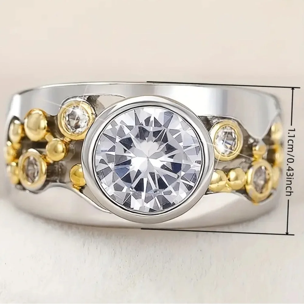 Luxurious Two-Tone Zirconia Statement Ring - 925 Silver Plated‎ size 7